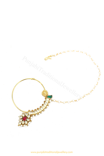 Gold Finished Rubby Kundan Nath By PTJ